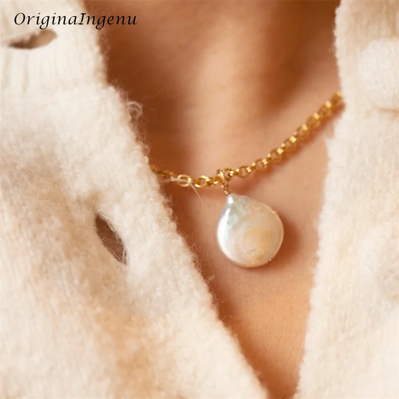 14K Gold Filled Baroque Pearl Necklace Minimalist Long Pearl Necklace Tarnish Resistant Jewelry for Women
