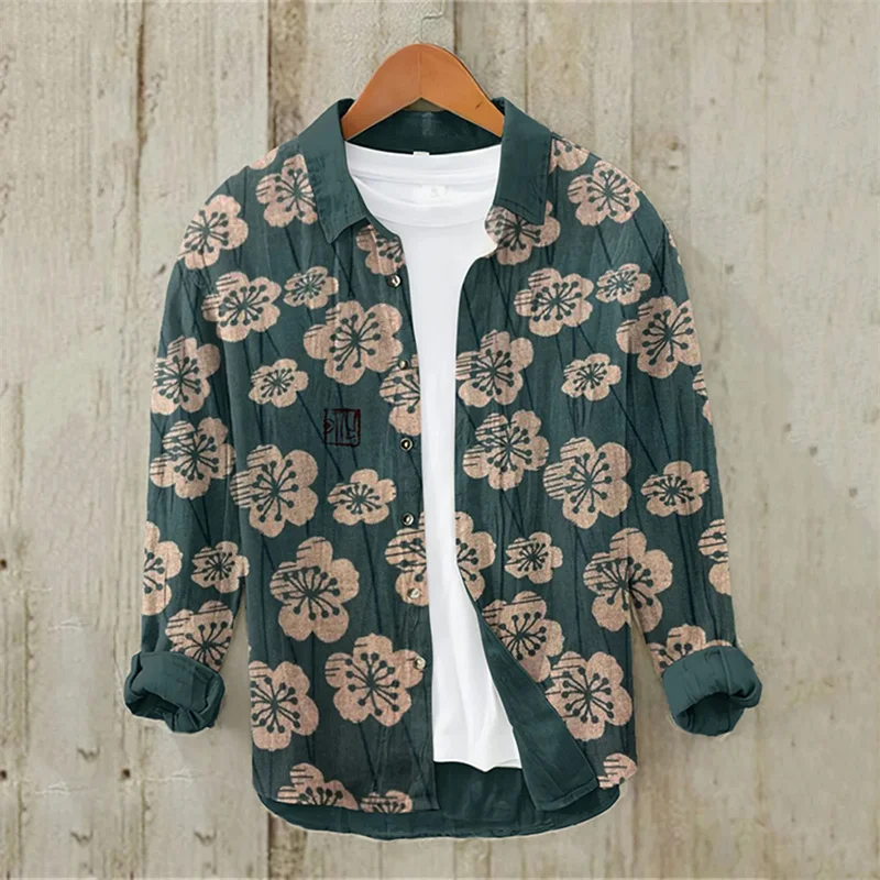 Linnen Heren Shirt Met Lange Mouwen Veelkleurige Bloemen Bamboe Laat Casual Comfort Mode Vrije Tijd 3d Afdrukken Hawaiian Super Grote S