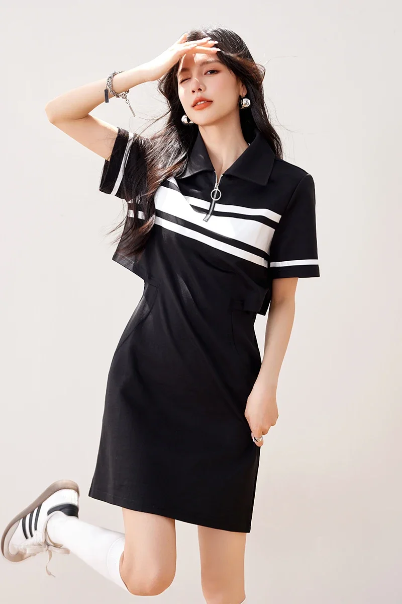 Hollow out short sleeved T-shirt skirt for women's 2024 summer new style, showing off body shape and high-end temperament dress