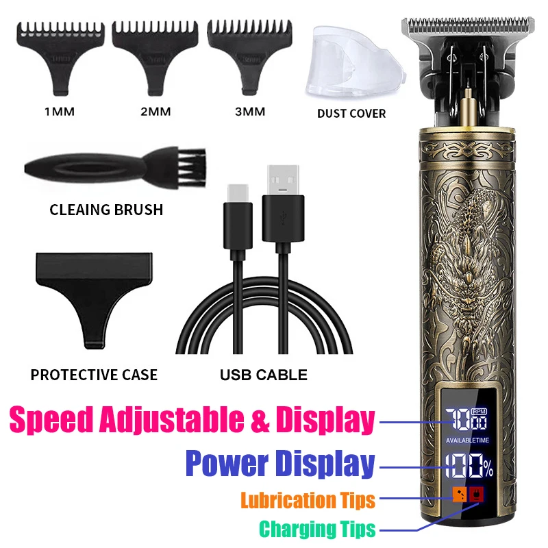 Professionele Baardtrimmer voor Mannen Zero Gapped T-Blade Tondeuse & Snor Trimmer Kit met LCD Display Haarschaar