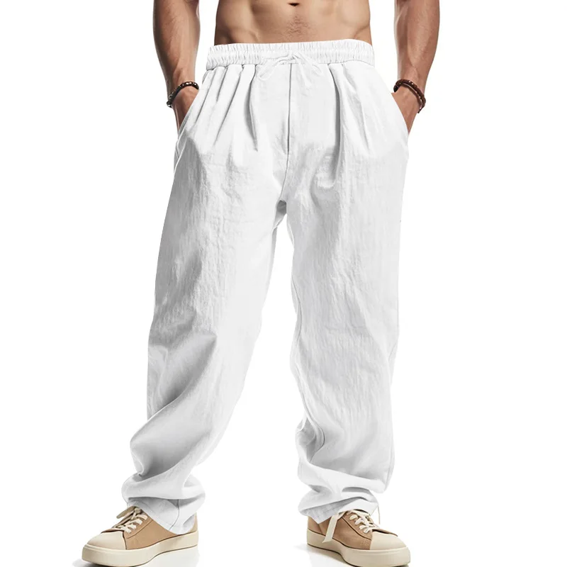 2025 Spring/Summer American Hot Sale Men's Loose Casual Linen Hip Hop Beach Sports Wide Leg Pants