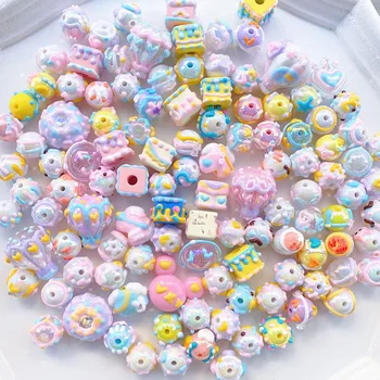 믹스 스타일 랜덤 아크릴 생일 케이크, 캔디 화이트 클라우드 비즈, 열풍 풍선 참, DIY 전화 체인 장식 쥬얼리, 2 개, 5 개