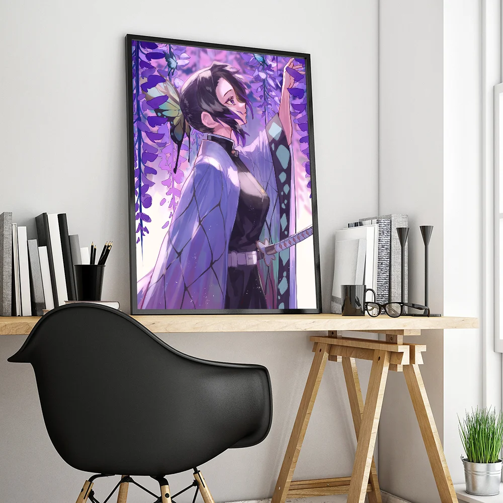 Demon Slayer Girl Kochou Shinobu Anime Posters Sticky HD Quality Wall Art Retro Posters for Home Kawaii Room Decor