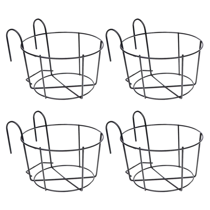 

4Pcs Hanging Railing Planters Flower Pot Holders Plant Iron Racks Fence Metal Potted Stand Mounted Balcony Baskets