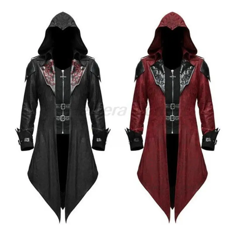 

2 Color Assassin Cosplay Medieval Man Streetwear Hooded Jackets Outwear Costume Edward Assassins Creed Halloween Costume