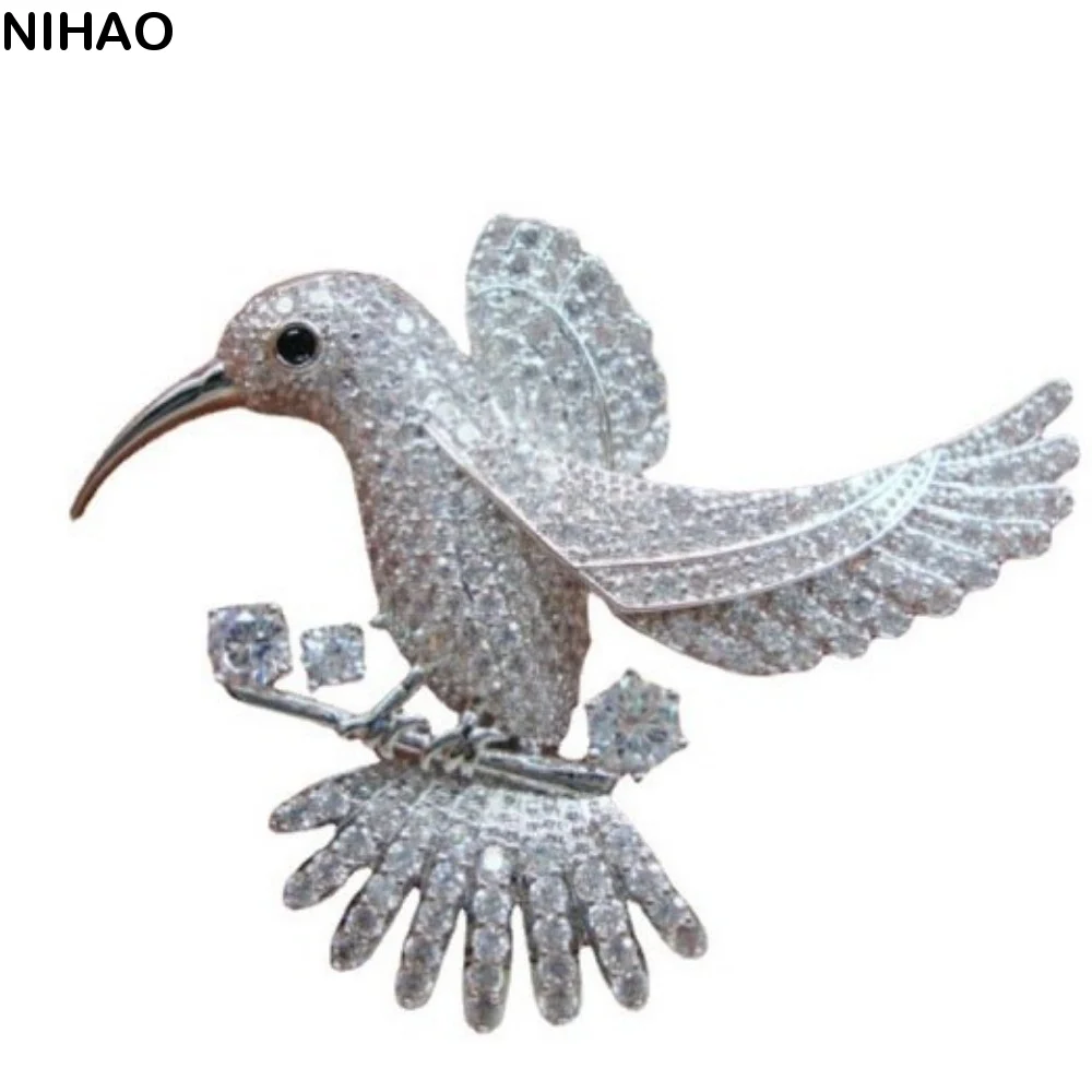 Rhinestone Crystal Hummingbird Brooches Luxury Elegant Bird Badge Pin Clothing Jewelry Accessories Personalized