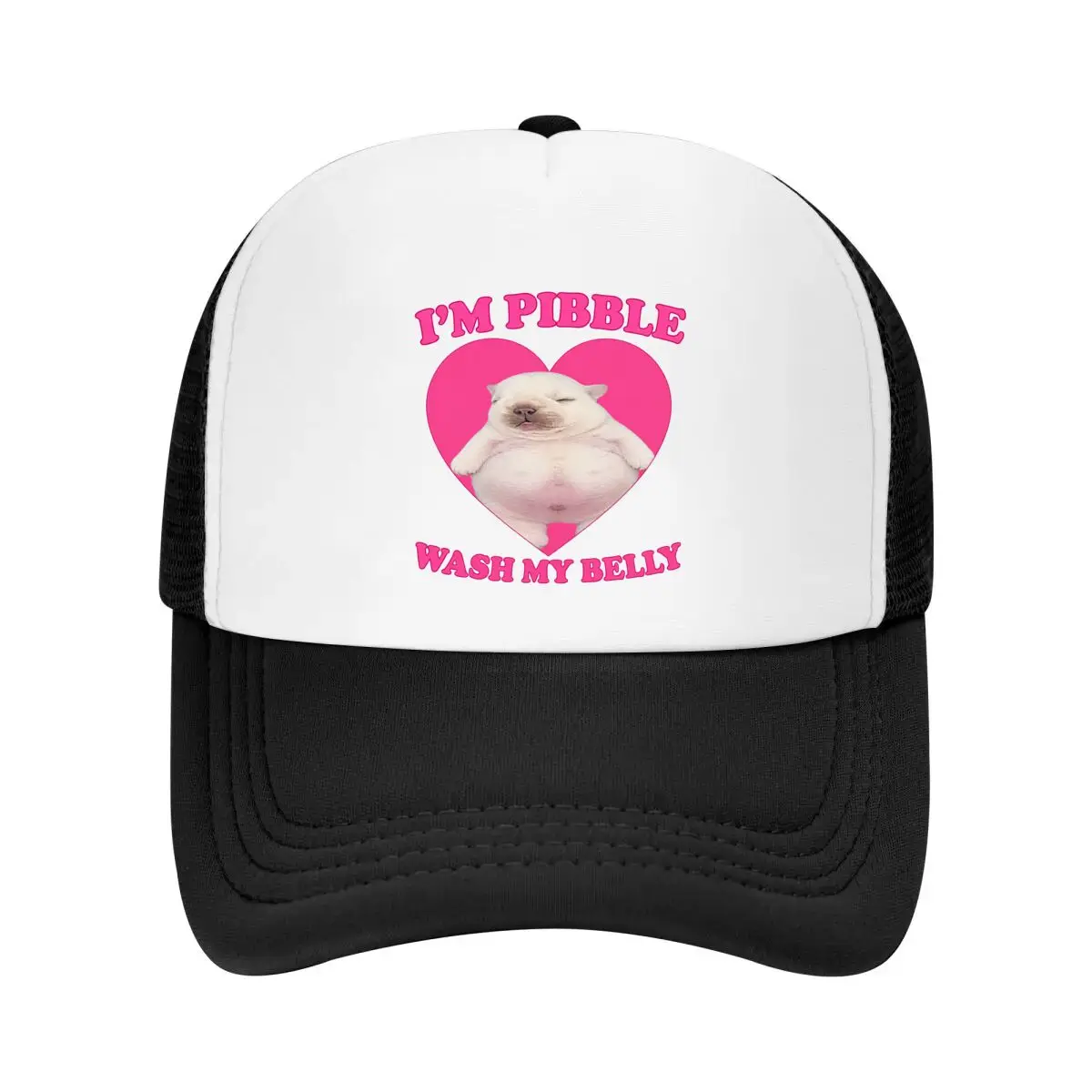 Im Pibble Wash My Belly Pink Heart Mesh Baseball Cap Casual Hat For Womens Unisex Female