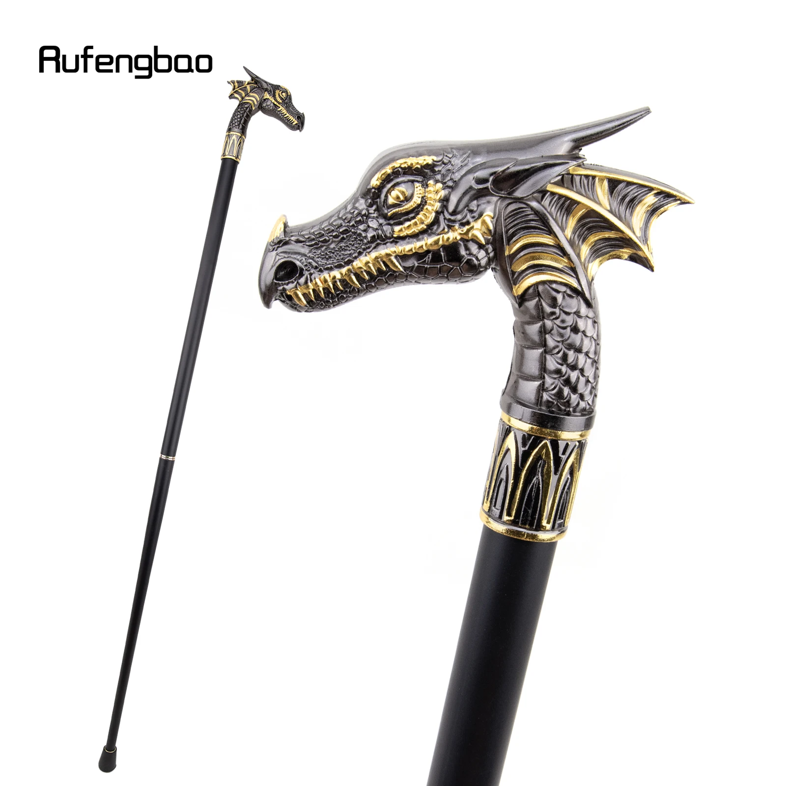 Black Golden Dragon Head Fashion Walking Stick Decorative Stick Cospaly Vintage Party Fashionable Walking Cane Crosier 93cm