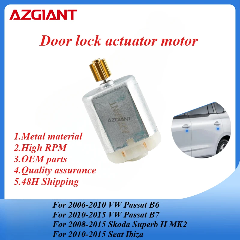 

AZGIANT Car door lock actuator motor for VW Passat B6/B7/Skoda Superb II MK2/Seat Ibiza/Seat Leon Hatchback 1P MK2 9 teeth parts