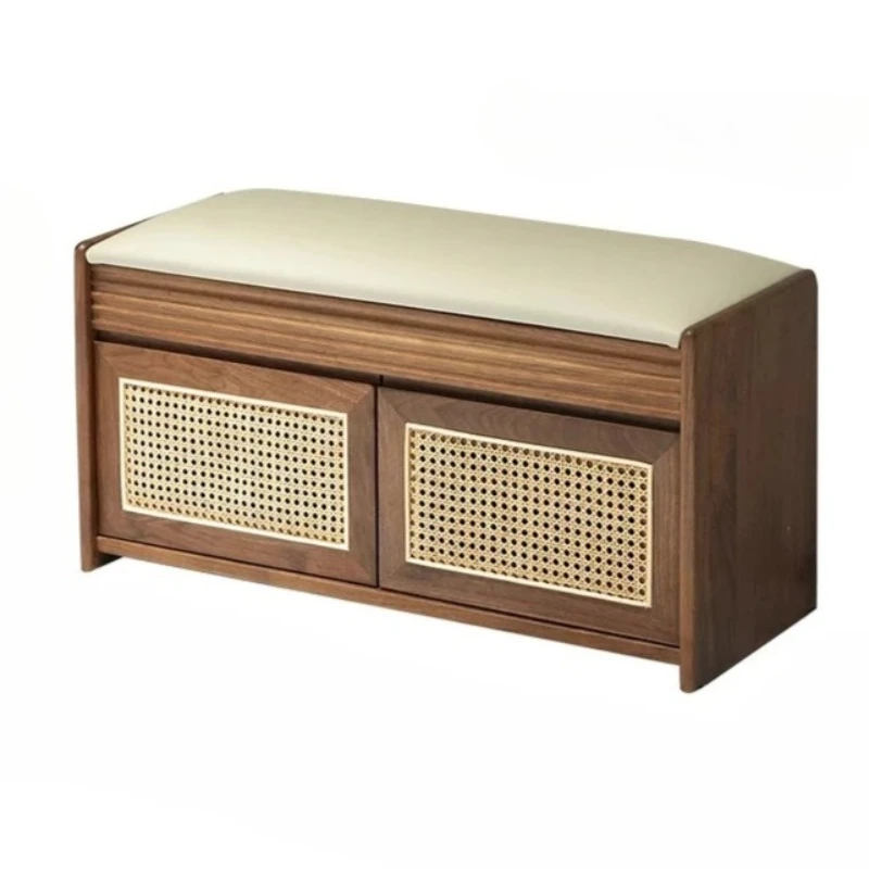 

Black walnut shoe changing stool shoe cabinet integrated household retro flip storage door shoe stool