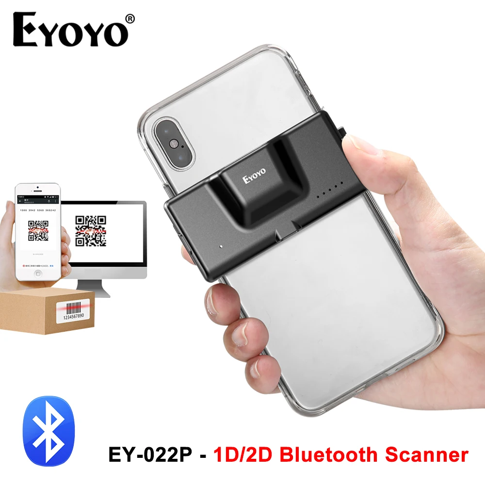 Eyoyo EY-022P Adjustable Back Clip-on 2D Bluetooth Barcode Scanner Auto-sensing Fast Scanning QR PDF417 Bar Code On Screen/Paper