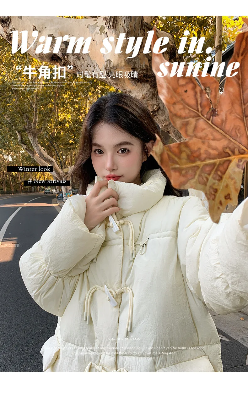 Korean Sweet Short Down Cotton Jacket for Women Stand Collar Toggle Button Puffer Parkas Woman Loose Candy Color Padded Jacket