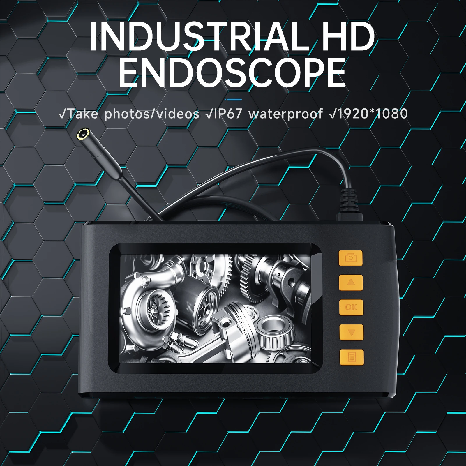 Industrial Endoscope Camera with 4.3'' HD Screen, 1080P Borescope Inspection Camera with 8 LED Lights, IP67 Waterproof Scope for Automotive, Pipe, Wall, Drain Inspection (5M (16.4FT))