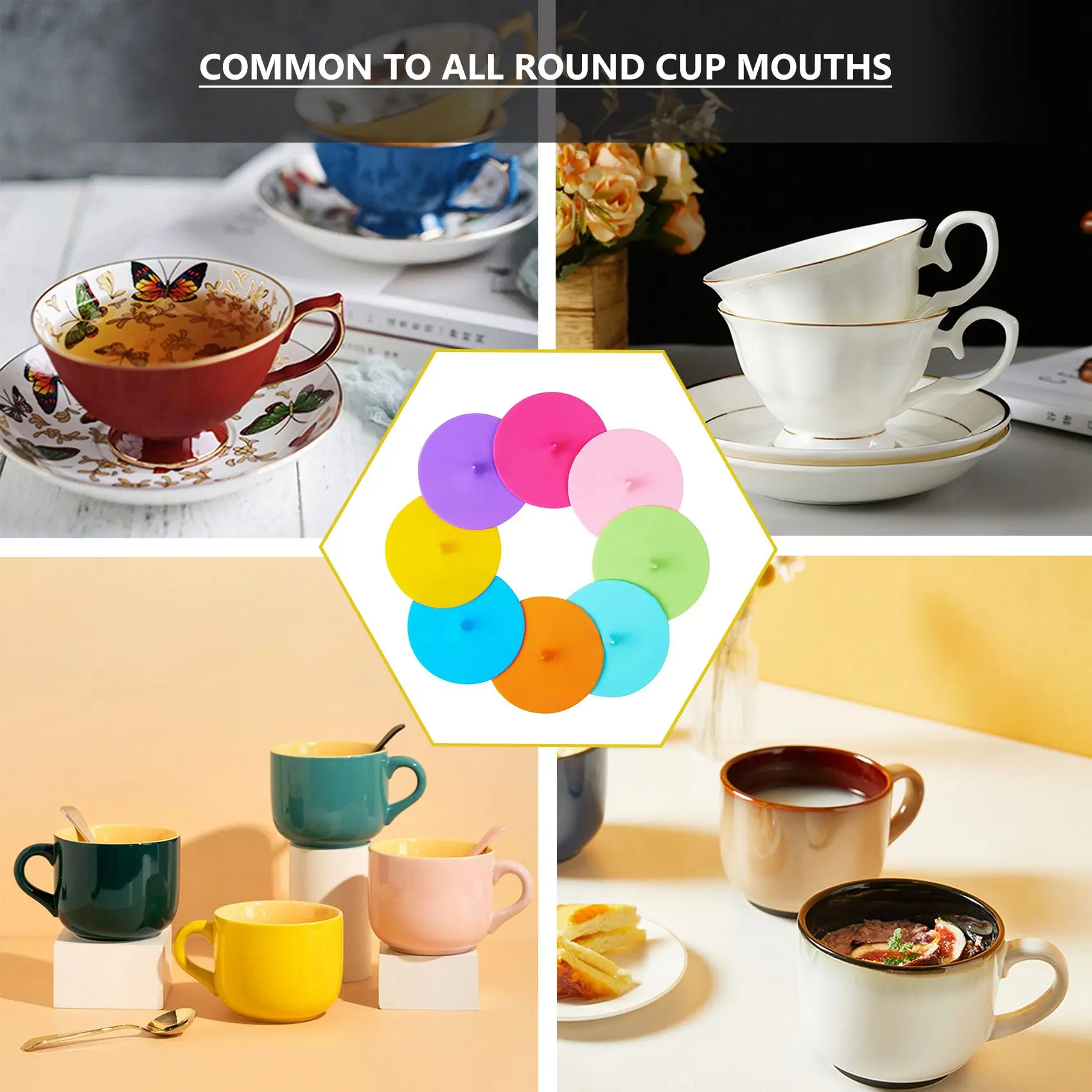 RIRI Silicone Cup Lids Drop Cup Cover 8 Set Anti-Dust Airtight Seal Mug Cover Silicone Drink Bowl Lids Hot Cup Lids