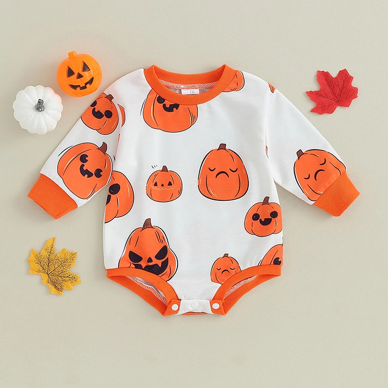 

Infant Unisex Hoodies Jumpsuits Thanksgiving Outfits Turkey Print Round Neck Long Sleeve Baby Autumn Rompers Toddler Winter