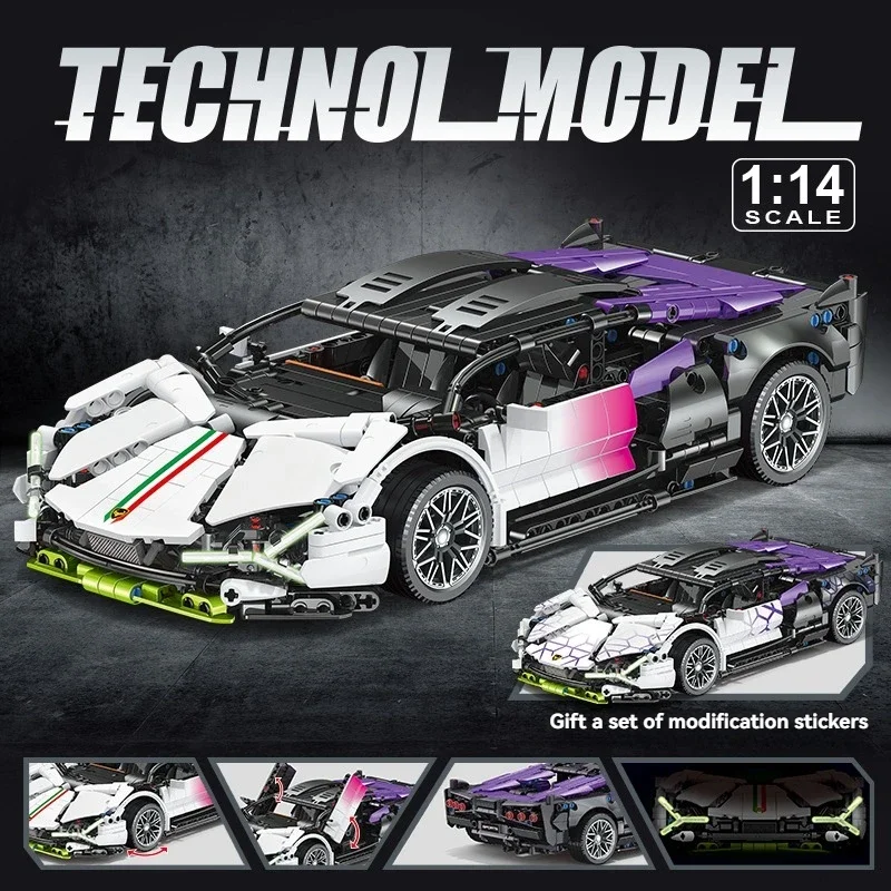 Coche deportivo técnico, coche de velocidad, modelo de bloques de construcción, Kit MOC creativo, ladrillos de montaje para niños, regalo de cumpleaños para niños