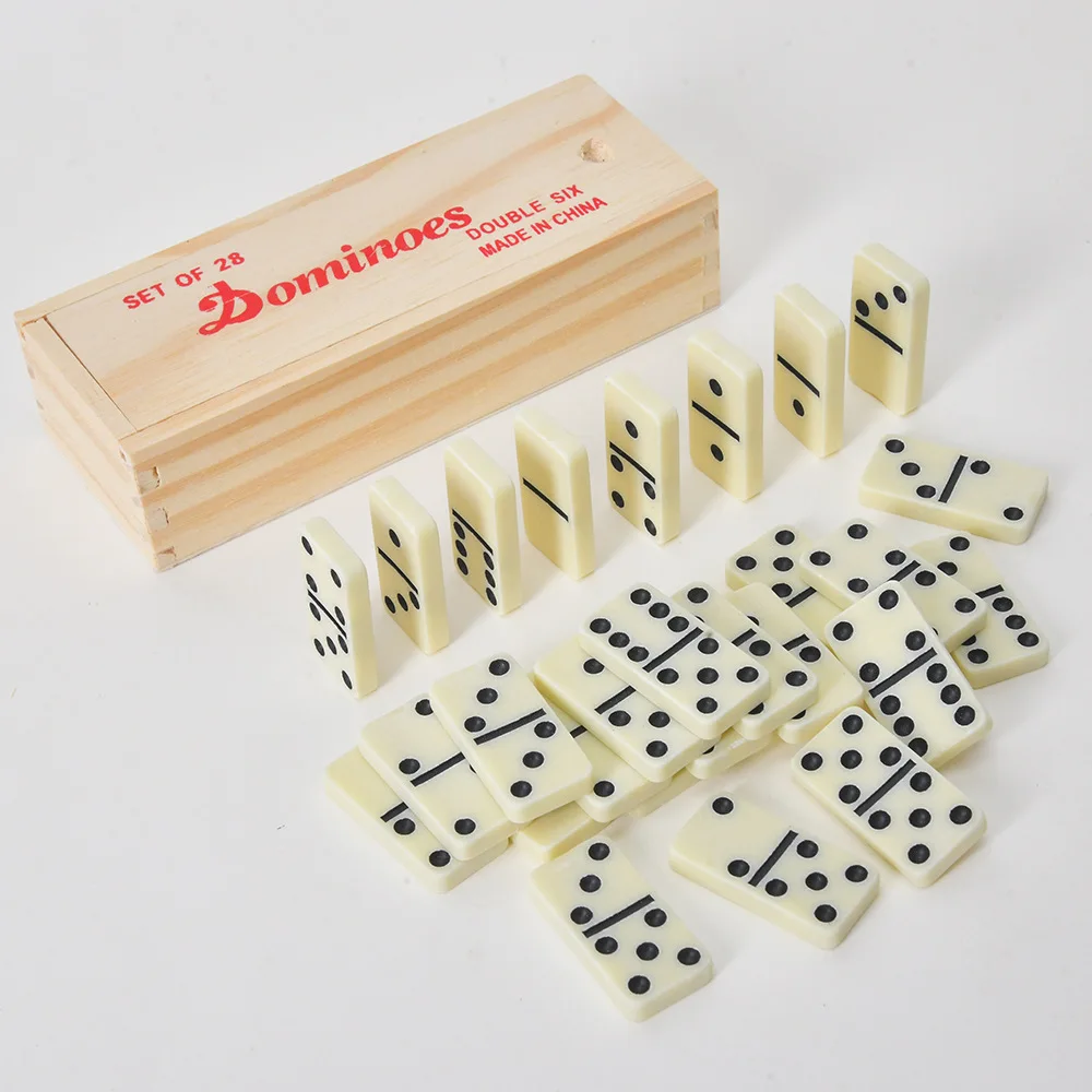 

Domino Wooden Box Set, Double Six Dominoes Set of 28, Puzzle Board Game - for Families and Kids Ages 8 and Up