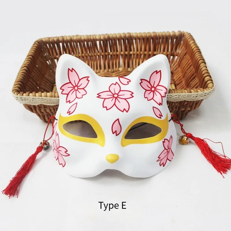 Halbkatzen-Gesichtsmasken für Herren und Damen, handbemalt, japanischer Stil und Stil, Fuchs, Anime, Cosplay, Make-up, Ball, Halloween
