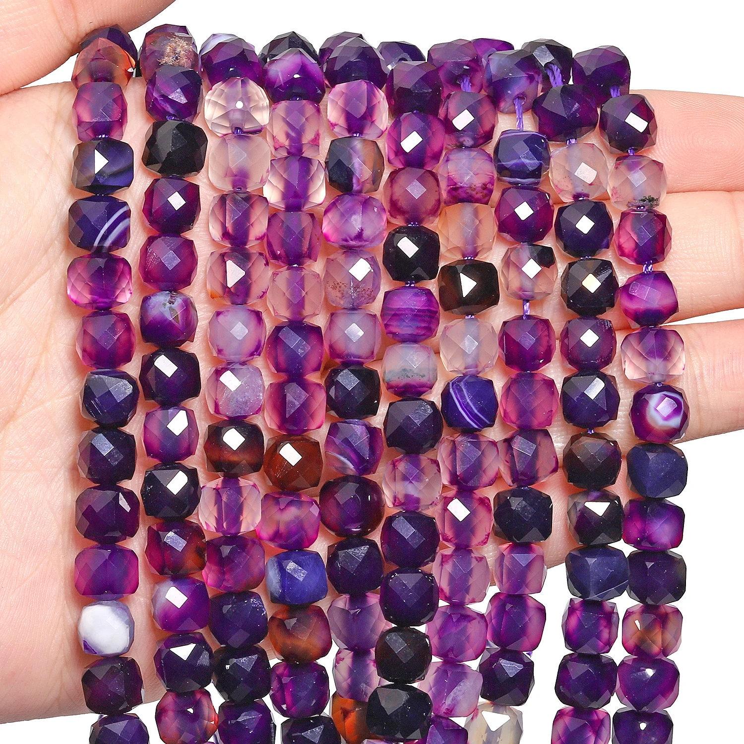 7-8mm Faceted Cube Beads Natural Purple Stripe Agate Stone Beads for Jewelry Making Diy Bracelet Beadings Accessories Wholesale