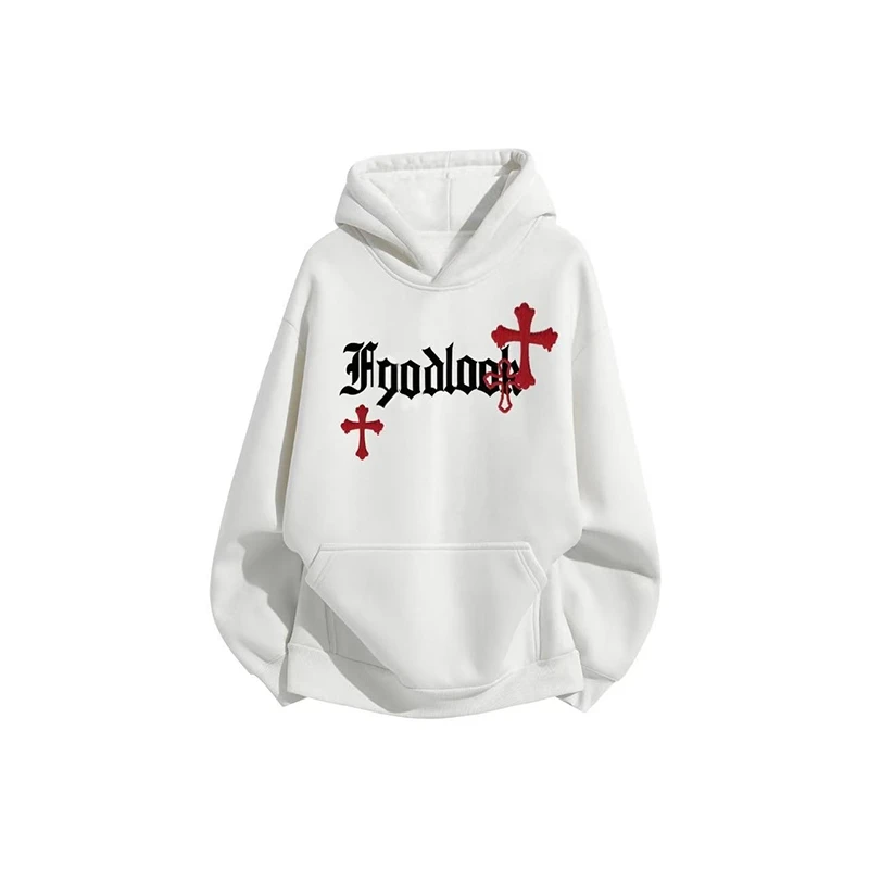 

2025 autumn and winter men's and women's casual sports Robin H retro street cross Gothic letter printed hooded sweatshirt