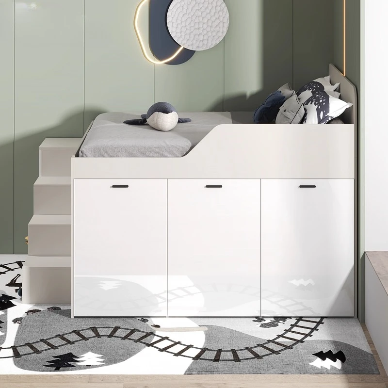 

Modern simple multi-functional children's bed with locker bed small apartment cloakroom half-height bed integrated combination