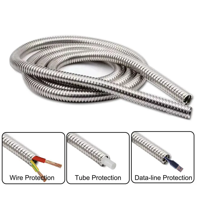 Inner Diameter 4mm-20mm 304 Stainles Steel Corrugated Pipe Wire Line Cable Conduit Protect Hose Tube Length 3 Meters
