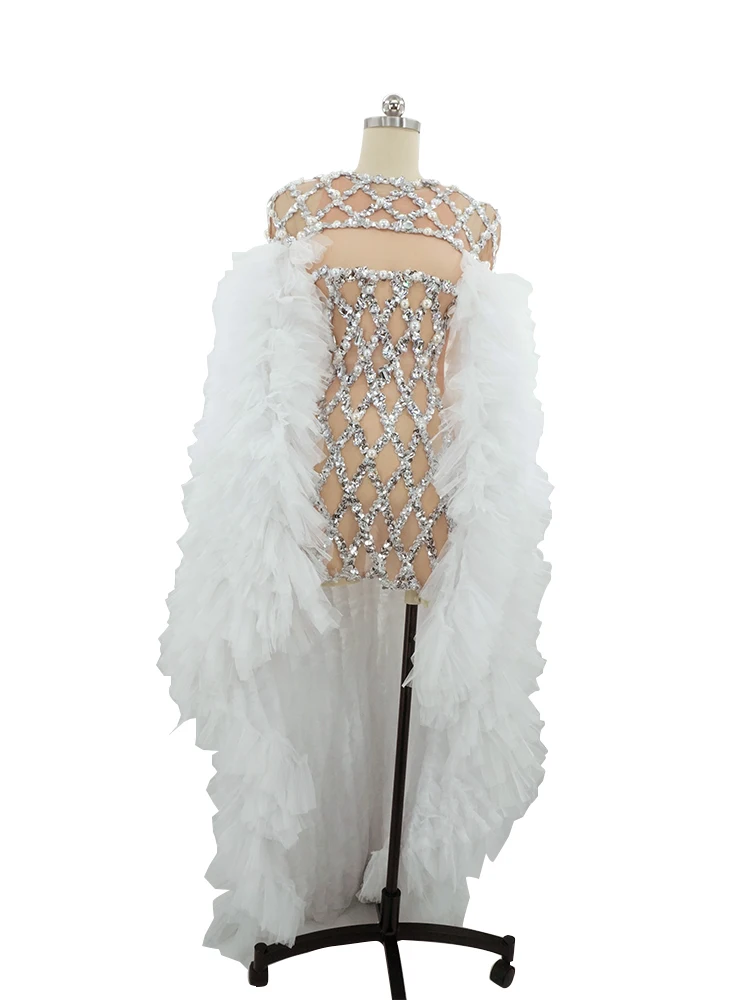 

Sparkly Rhinestones Mesh Bodysuit Women 2025 Nightclub Prom Party Outfit Singer Dance Performance Show Stage Wear