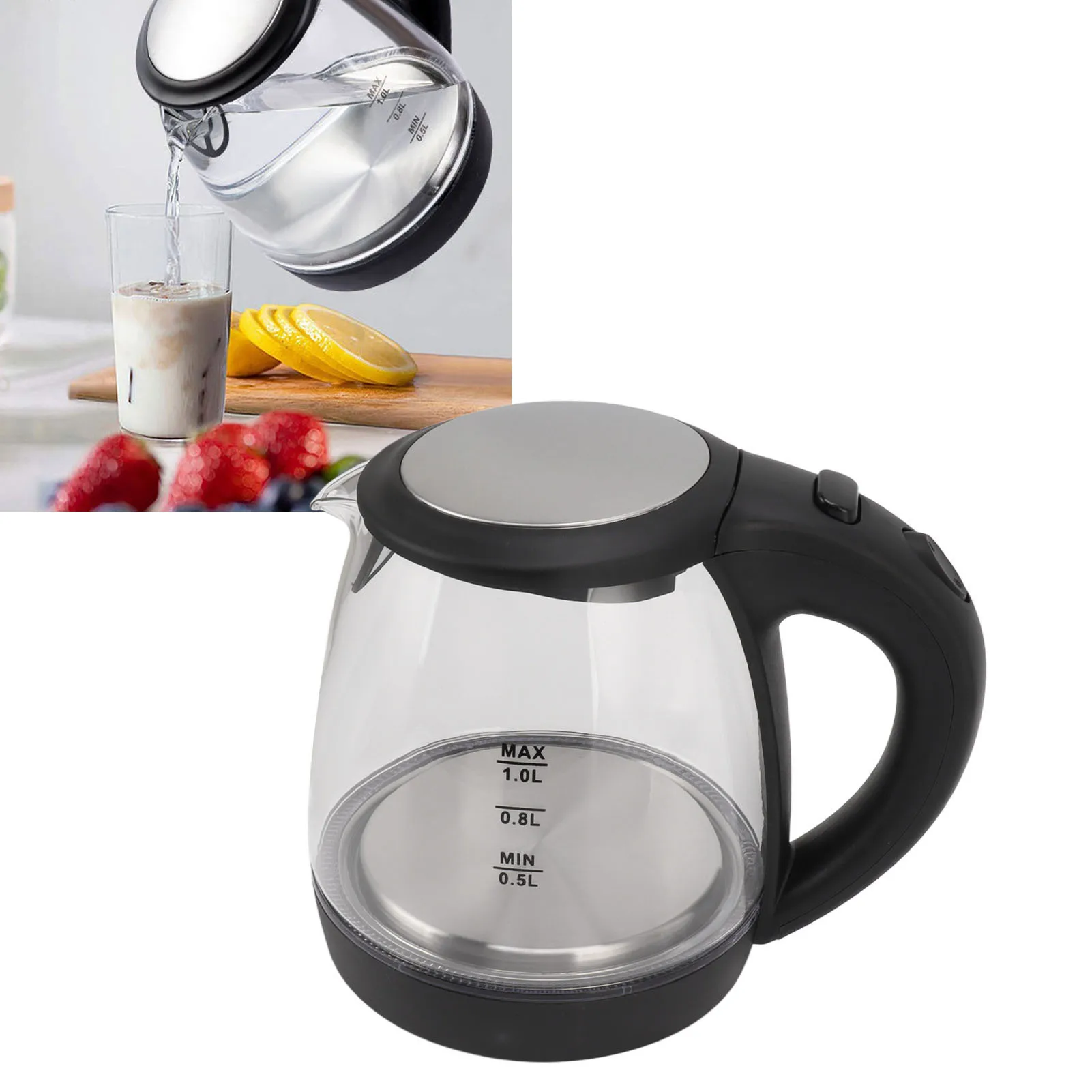

Electric Glass Kettle 2000W High Power 1L Large Capacity Automatic Power Off Blue Light Water Kettle