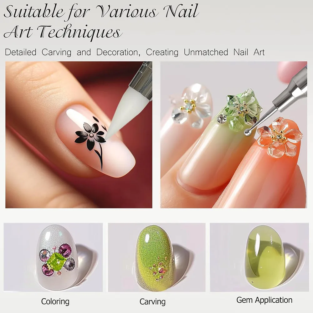 5종 세트 양면 네일 아트 펜 멀티 플라워 만들기 실리콘 브러쉬 아크릴 라인스톤 핸들 조형 도트 페인팅
