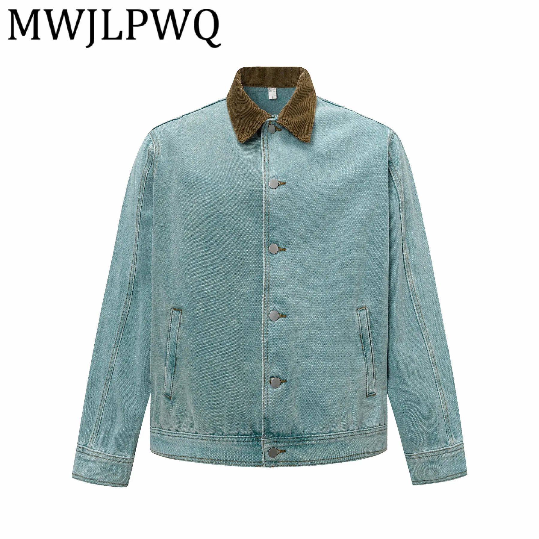 

MWJLPWQ Мужская модная стираная куртка-карго в американском стиле с лацканами, однобортное простое свободное пальто, новинка весны и осени 21505