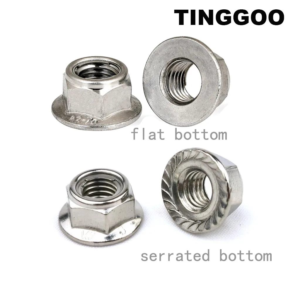 

1/5pcs M4 M5 M6 M8 M10 M12 304 A2-70 Stainless Steel Prevailing Torque Type All Metal Insert Flange Hex Self Locking Nut GB6187