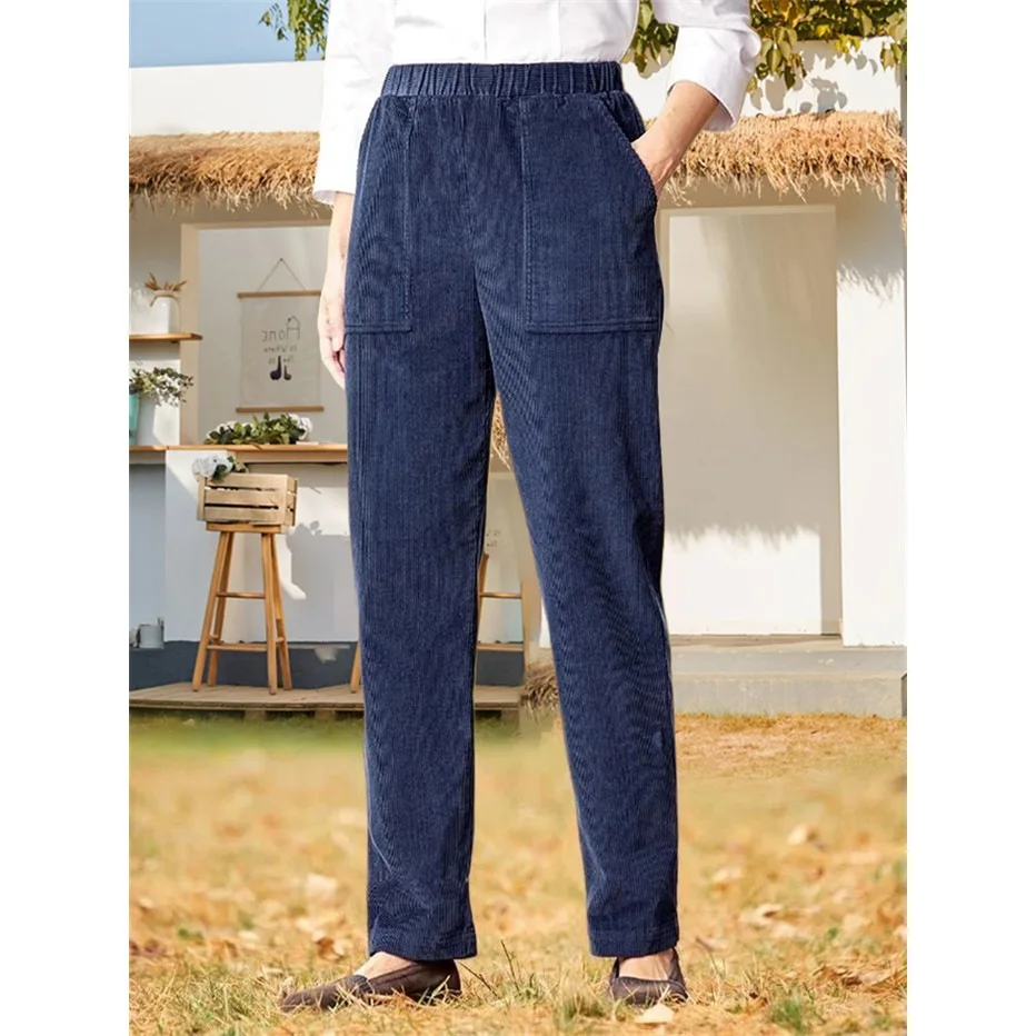 Broeken Dames 2025 Moda Mujer Winter Versatile Solid Color Straight Leg Loose Wide Leg Pants Women's Elastic Waist Pocket Pants