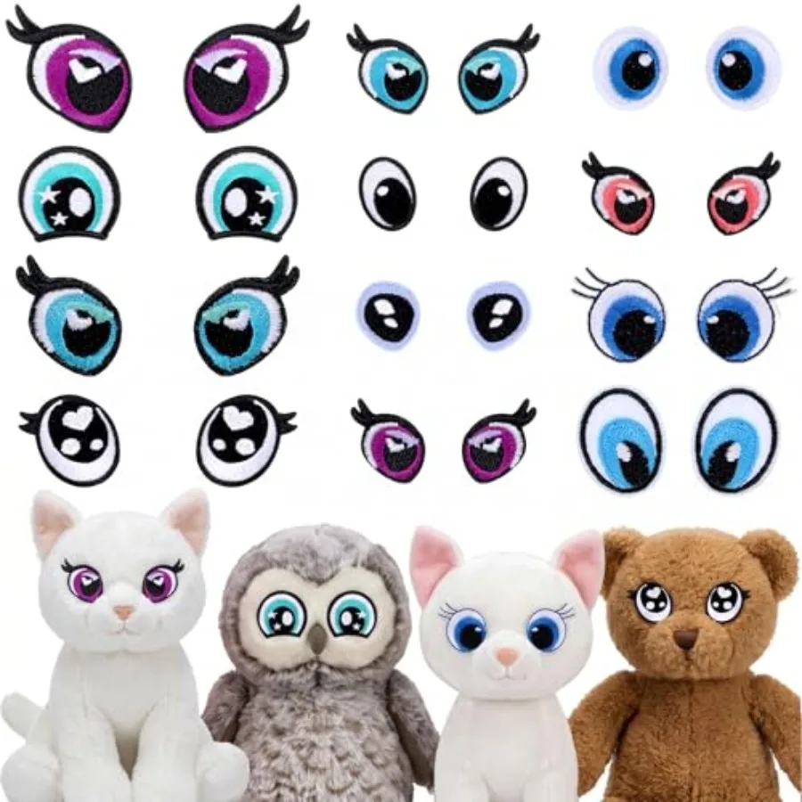 

12 Pairs Embroidered Eyes 4 Sizes Colored Felt Craft Doll Eyes with Lashes Decorative Cartoon Eye Sewing Patches for DIY Croche