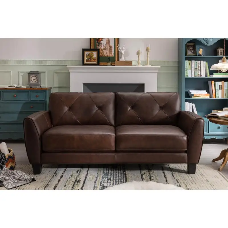 

Transitional 3+2 2PC Genuine Leather 82" Two-Over-Two Sofa in Honey Brown for Living Room