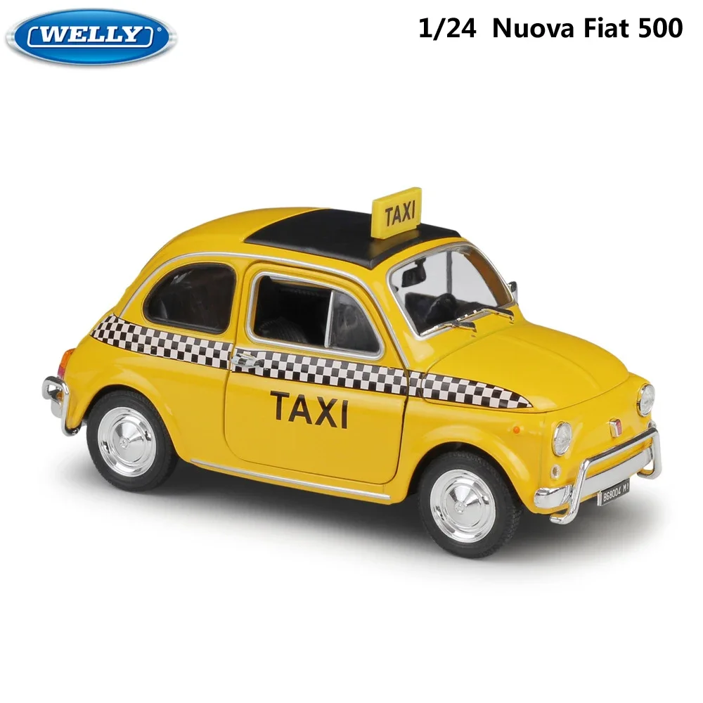 

High Simulator WELLY Model Car 1:24 Diecast Car Toys Nuova Fiat 500 Taxi Classic Alloy Metal Toy Car For Kids Gift Collection