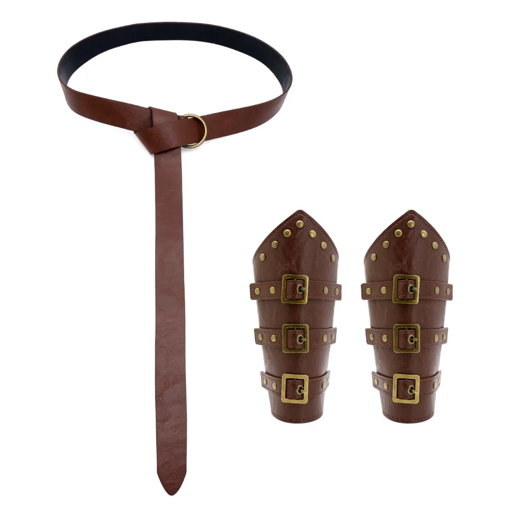 Set cintura medievale vichinga rinascimentale - Bracciale vintage + marsupio in rilievo + cintura in pelle strutturata (Halloween / tema essenziale)