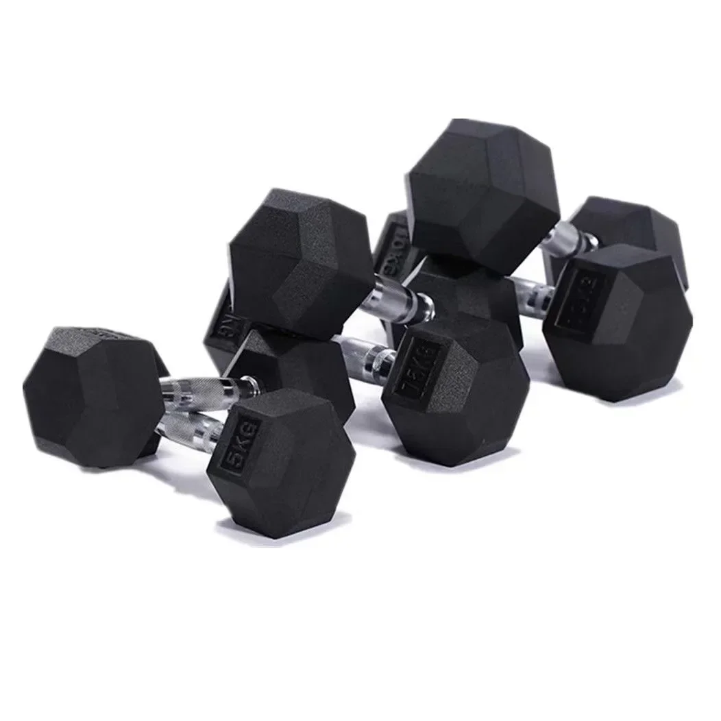 Manufacturer Coated Full Black Gym Weight Rubber Cast Iron Hexagonal Dumbells a Pair 15LB Hex Dumbbell Set