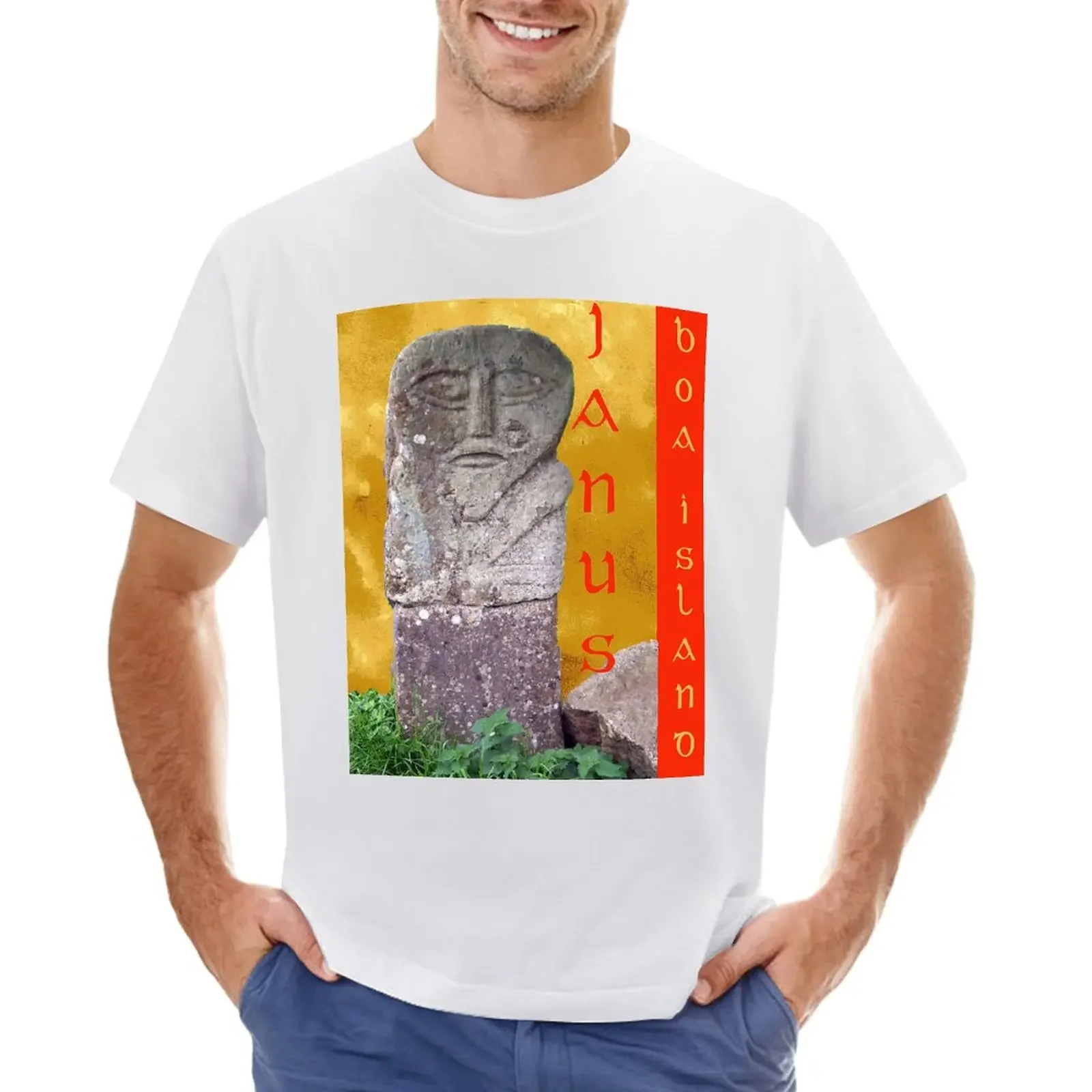 Janus - statue on Boa Island, Lough Erne, Fermanagh T-shirt boys animal print summer clothes mens t shirts casual stylish