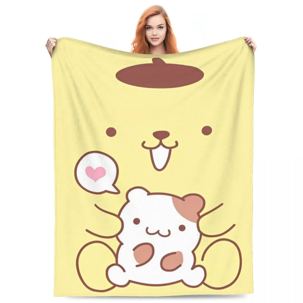 Kawaii Pompompurin Blanket Sanrio Cute Cartoon Fleece Throw Blanket Home Couch Printed Lightweight Bedspreads