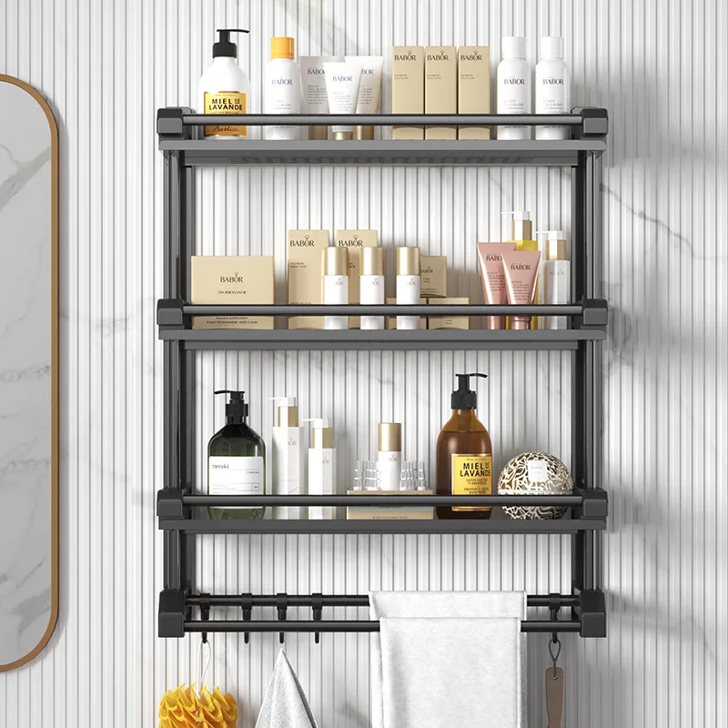 Formwell-Bathroom Organizer Basket with Towel Bar and Hooks, 1, 2, 3 Tier Wall mounting Stainless Steel and PP Material