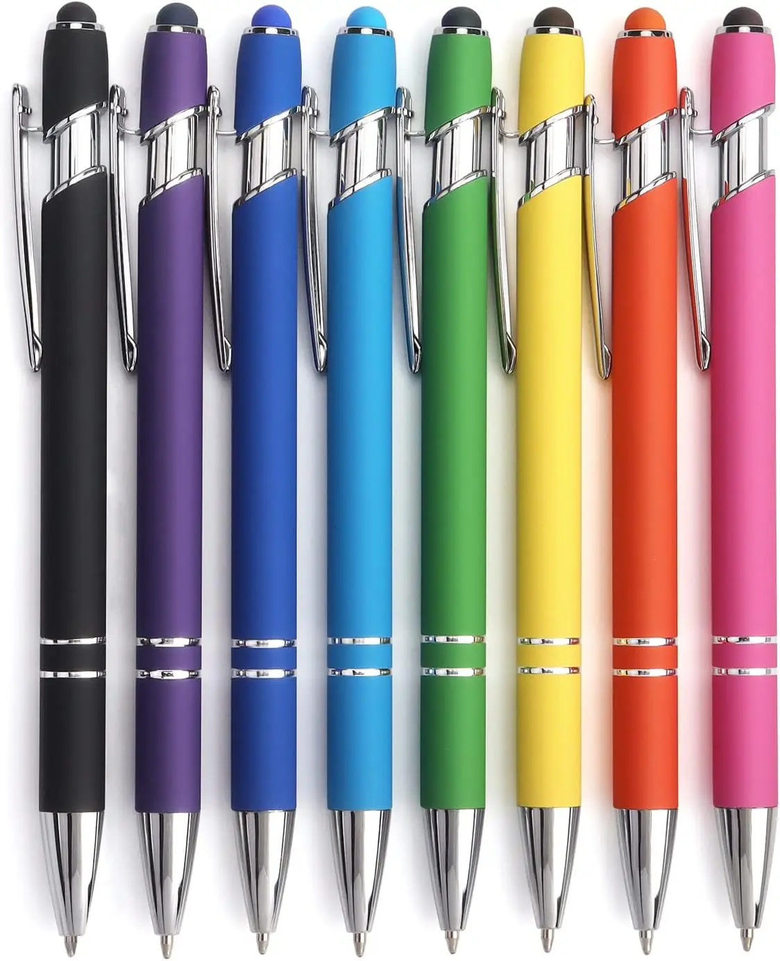 

8 Pack 2-in-1 Stylus Ballpoint Pen with Metal Stylus Tip for Touch Screens, Retractable Black Ink 1.0 mm
