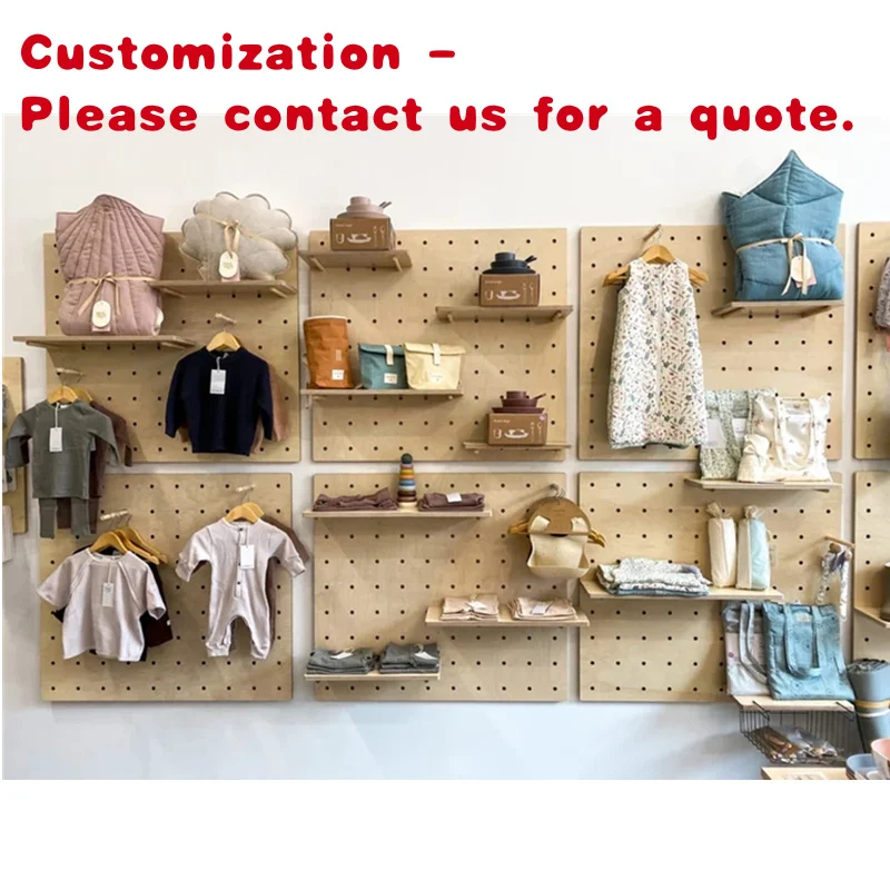 custom.Wall Mounted Shop Wall Display Storage Organizer Plywood Peg Board Wall Wooden Pegboard with Shelves