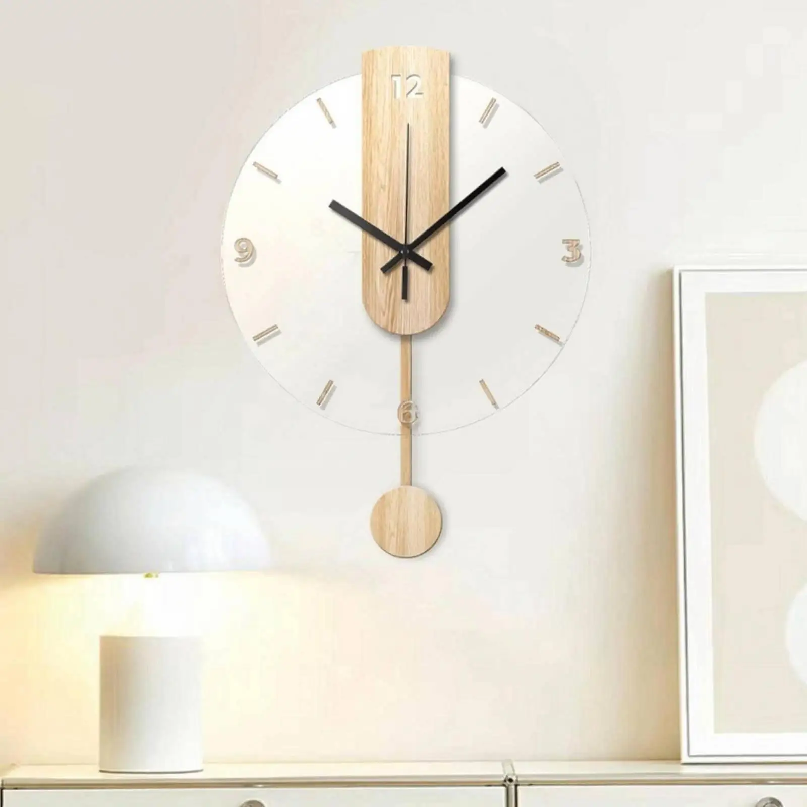 Elegant Wood Grain Wall Clock Raised Numerals Contemporary Nordic Design Decorative Pendulum Clock for Home Walls