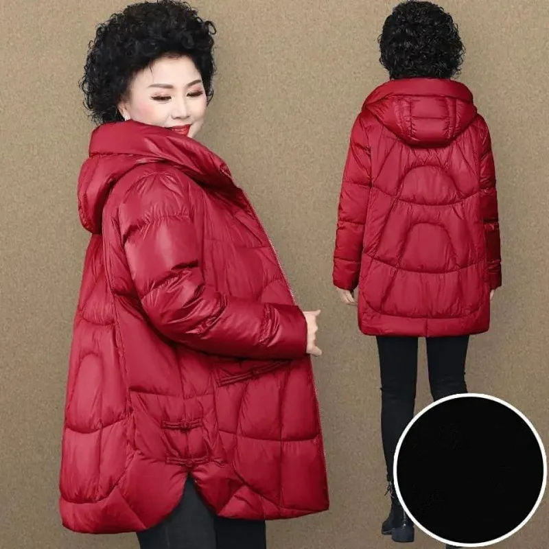 L-5XL Middle Aged Mother Winter Down Cotton Jacket New Bright Face Korean Quilted Coat Thicken Warm Grandma Snow Wear Parkas