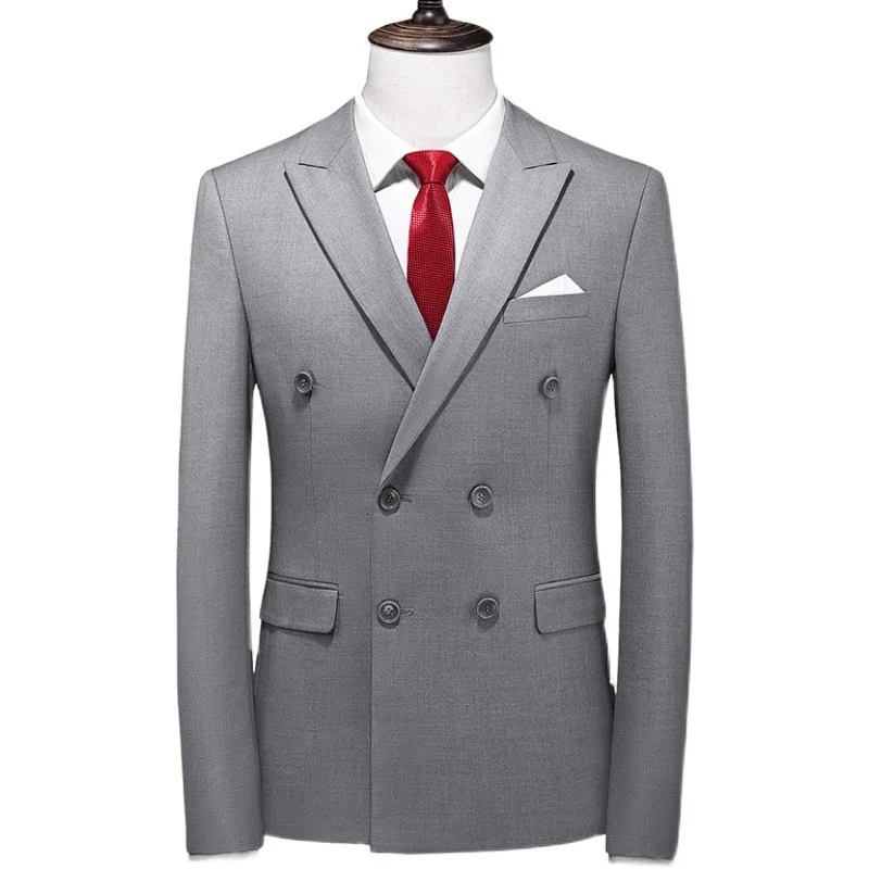 

17 Colors Men Fashion Double Breasted Suit Jacket Korean Classic Solid Color Formal Business Office Slim Casual Wedding Blazers