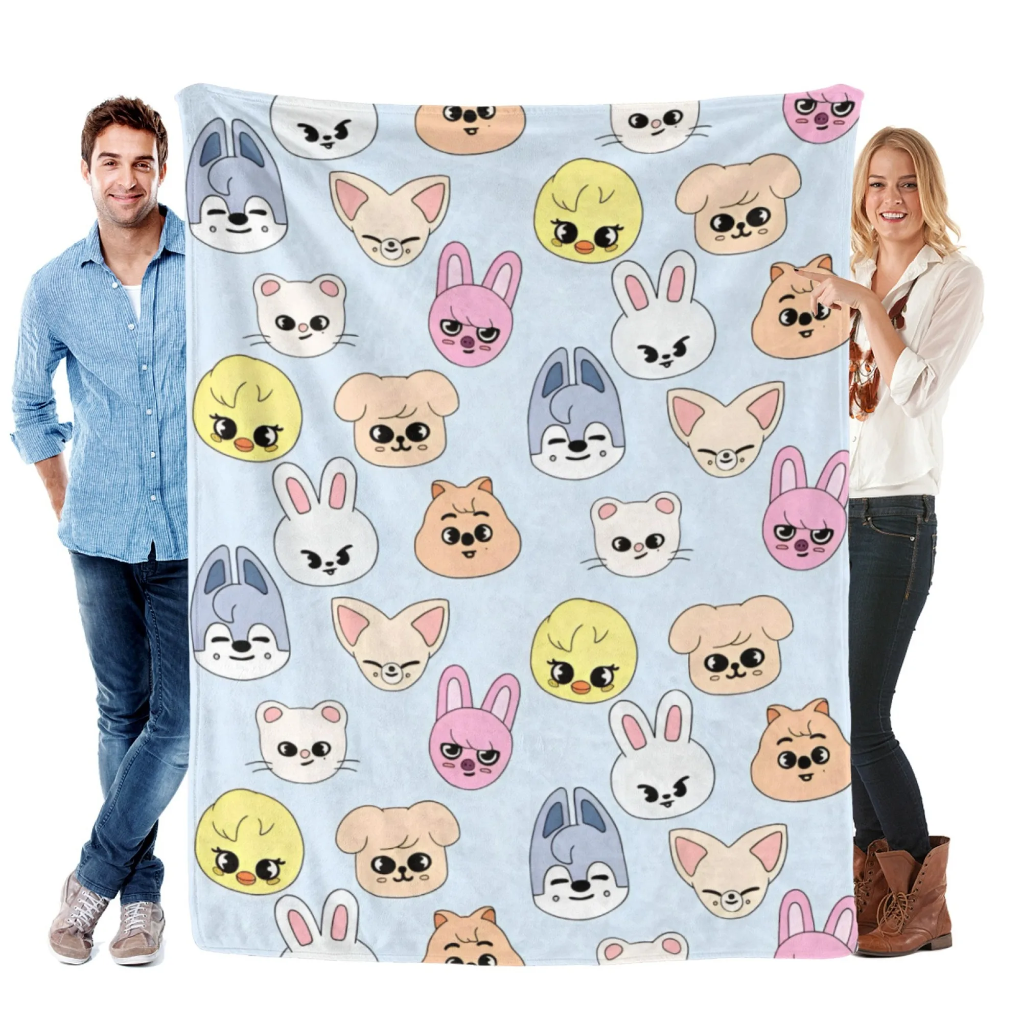 

Фланелевое флисовое одеяло с принтом милых животных KPOP для мужчин, подходит для всех сезонов, для спальни и дивана, мягкое и комфортное