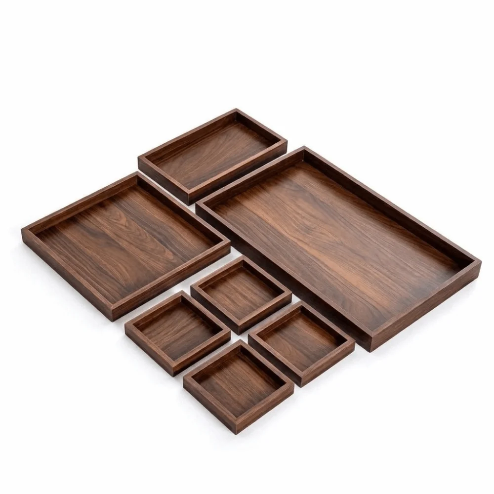 7Pcs/Set Rectangular Wooden Serving Tray Retro Vintage Nesting Multipurpose Trays Decorative Rustic Display Tray Set Kitchen