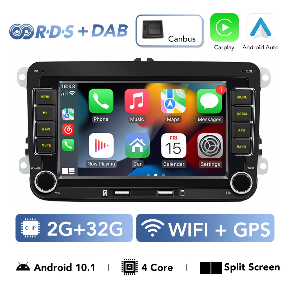 2 Din Android 13 Autoradio Rds Fm Am Autoradio 7 "Multimediaspeler Dab Voor Vw Passat Touran Caddy Jetta Polostoel