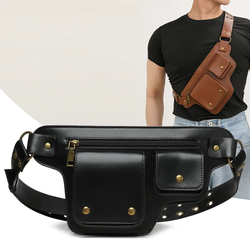 Vintage Sports Waist Messenger Riding Bag Men's Multi-functional Mobile Phone Storage  Bags
