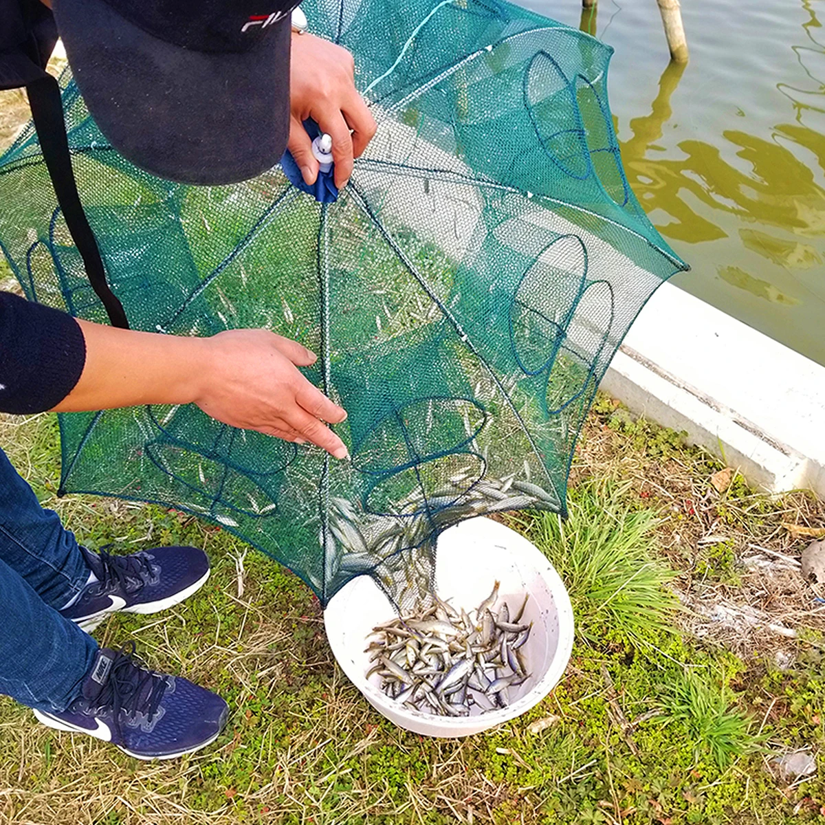 

Fishing Cage Bait Net Minnow Crab Nets for Kids Foldable Cast Mesh Trap Portable